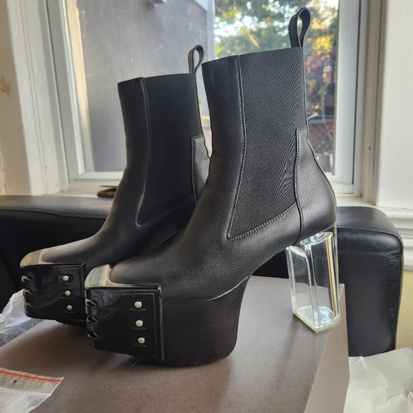 RICK OWENS GRILL KISS LEATHER BOOTS IN BLACK size 40.5 BNWB floor model - Picture 8 of 13